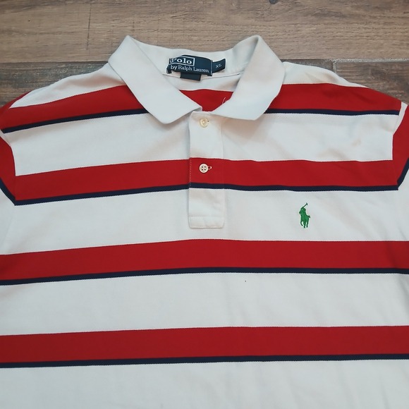 Vintage Polo Ralph Lauren Mens Extra Large White Red Striped Casual Pony Y2K - Picture 1 of 9
